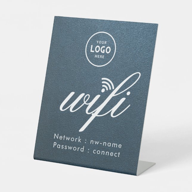 Signe De Table Code de mot de passe WiFi Logo Entreprise Bleu  (Recto)