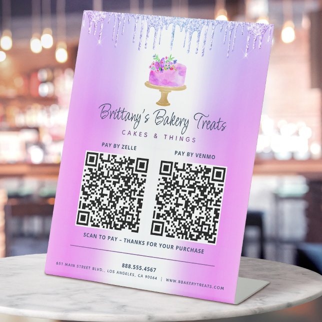 Signe De Table Code QR 2 Violet Payer ici Gâteau Boulangerie Pail (Créateur téléchargé)