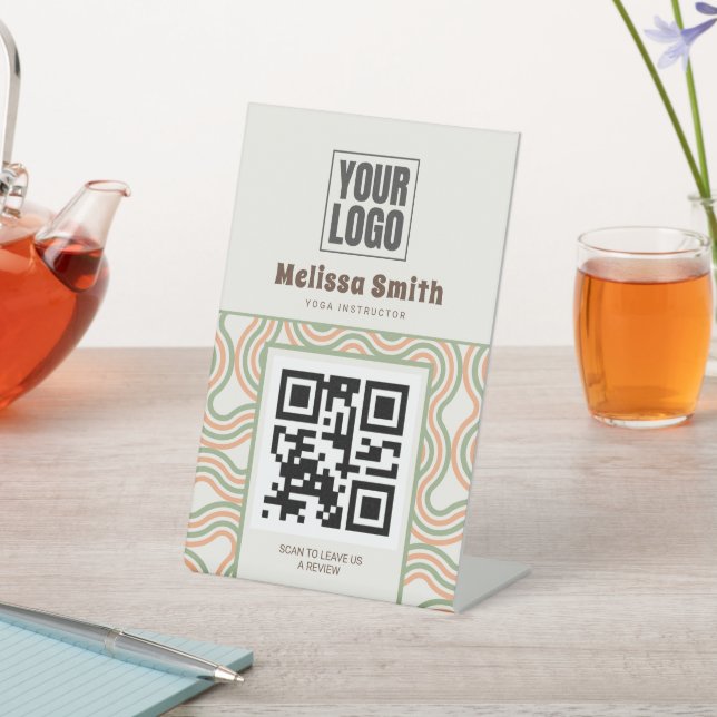 Signe De Table Code QR à motif abstrait rétro ondulé sur socle (In SItu)