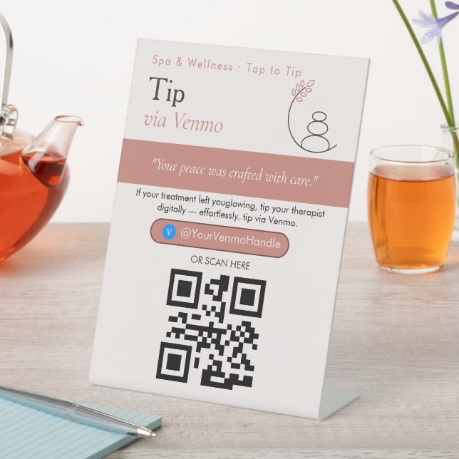 Signe De Table Code QR Aesthetic Blush pour pourboire Venmo | Ven (In SItu)