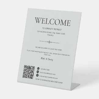 Signe De Table Code QR Airbnb Bienvenue Location de Vacances Gris