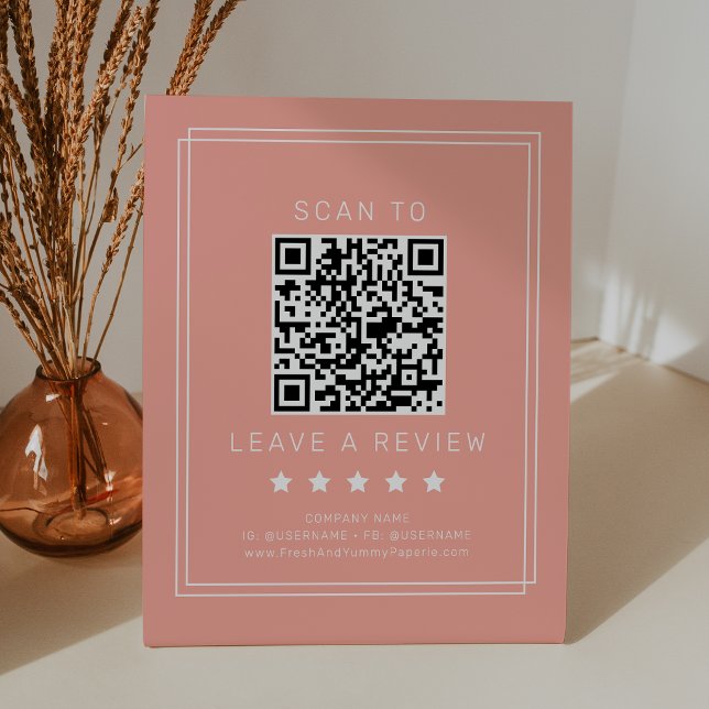 Signe De Table Code QR Avery Minimal Blush Peach Laissez un avis (AVERY Minimal Blush Peach QR Code Leave A Review Pedestal Sign)