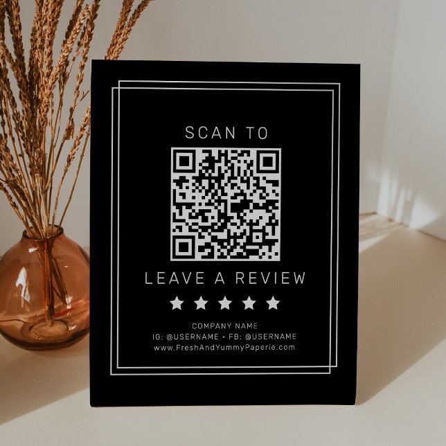 Signe De Table Code QR Avery Moderne Noir Laissez un commentaire (AVERY Modern Dark Black QR Code Leave A Review Pedestal Sign)