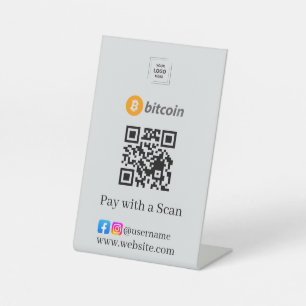 Signe De Table Code QR Bitcoin Gris Analysez-Moi Socle de Commerc