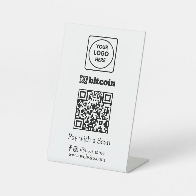 Signe De Table Code QR Bitcoin | Logo d'entreprise personnalisé p (Recto)
