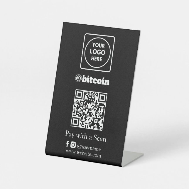 Signe De Table Code QR Bitcoin noir | Logo d'entreprise personnal (Recto)
