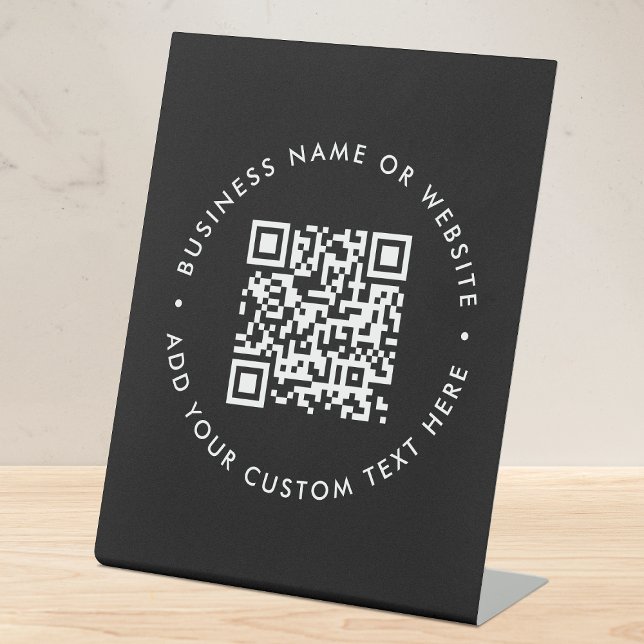 Signe De Table Code QR | Black Business Site Web Modern Stylish (Interactive editable QR code tabletop signs to promote your business, products or services.)