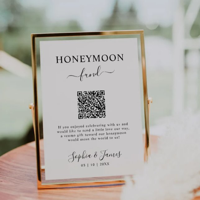 Signe De Table Code QR Cadeau Lune de Miel Imprimable, Mariage (Honeymoon Fund QR Code Sign Printable, Wedding
)