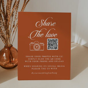 Signe De Table Code QR Calligraphie Terracotta Partagez l'Amour