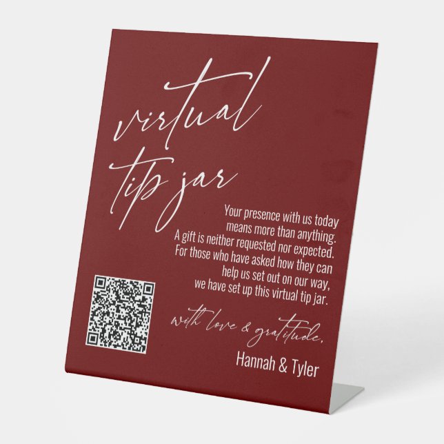 Signe De Table Code QR de caisse virtuelle contemporaine bordeaux (Recto)