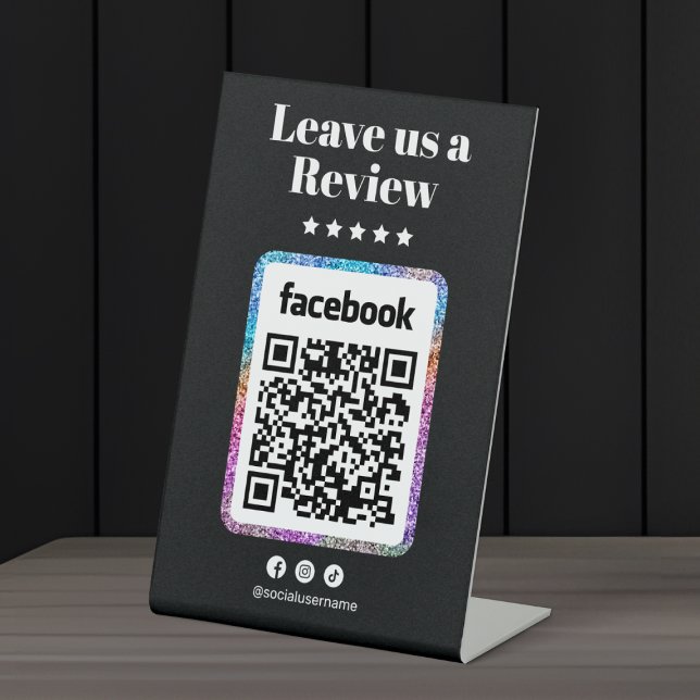 Signe De Table Code QR de critiques Facebook du salon de coiffure (Créateur téléchargé)