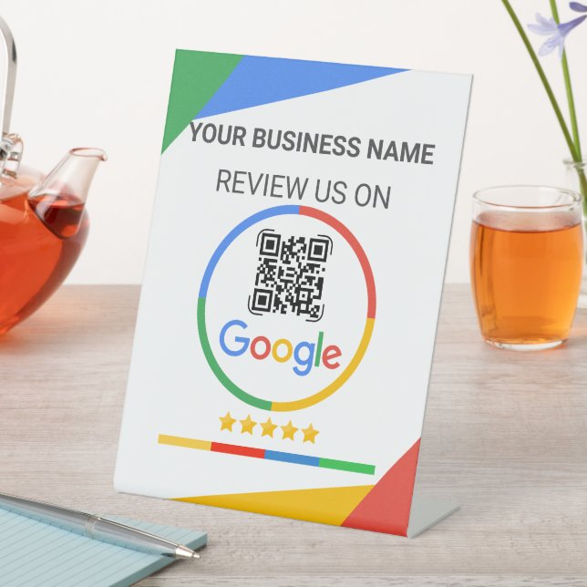 Signe De Table Code QR de Google Review avec étoiles blanches (In SItu)