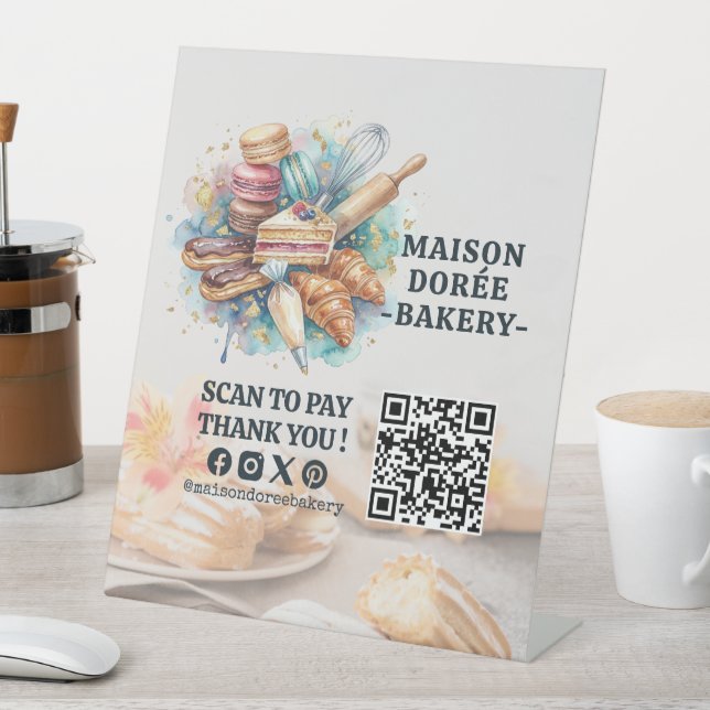 Signe De Table Code QR de la boulangerie-pâtisserie pour payer ic (In SItu)