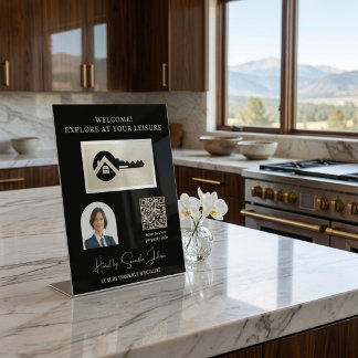 Signe De Table Code QR de l'agent immobilier Luxe Clé Noire Champ