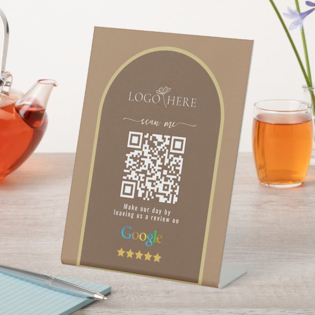 Signe De Table Code QR de lien d'avis Google Dark Brown pour les  (In SItu)