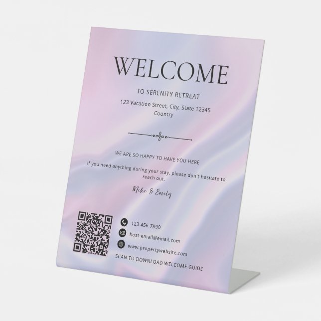 Signe De Table Code QR de location de vacances Airbnb rose (Recto)