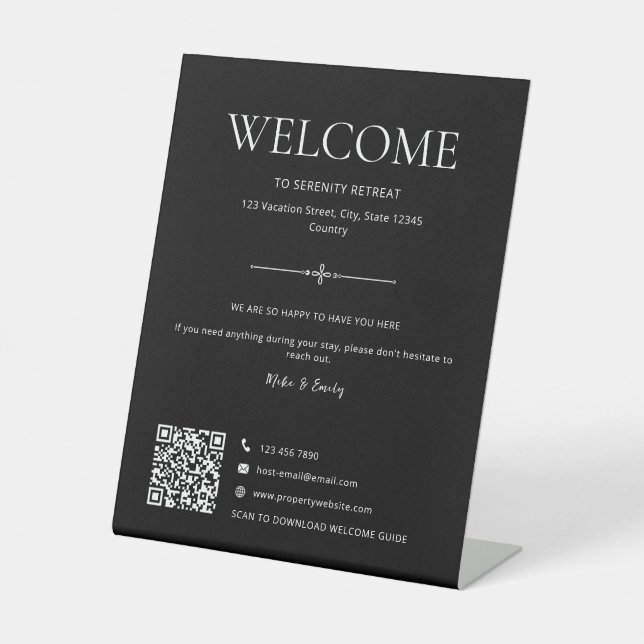 Signe De Table Code QR de location de vacances Airbnb Welcome noi (Recto)