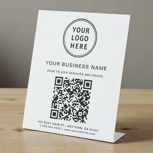 Signe De Table Code QR de logo d'entreprise moderne (Business Logo 2 QR Codes Social Media Pedestal Sign)