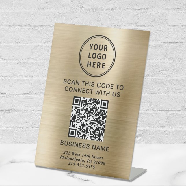 Signe De Table Code QR de logo d'entreprise Or (Créateur téléchargé)