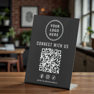 Signe De Table Code QR de logo d'entreprise sur socle noir