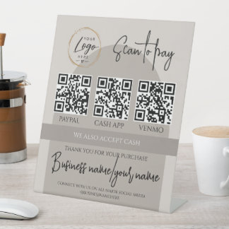 Signe De Table Code QR de logo personnalisé pour paiement par sca
