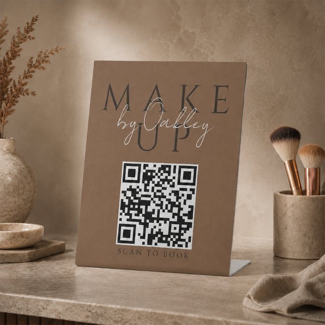 Signe De Table Code QR de maquilleuse en terre cuite foncée (Créateur téléchargé)