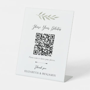 Signe De Table Code QR de mariage botanique Partagez vos photos