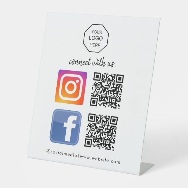 Signe De Table Code QR de médias sociaux personnalisé | Présentoi (Recto)