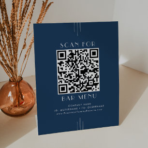Signe De Table Code QR de menu de bar classique Art Déco bleu mar