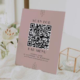 Signe De Table Code QR de menu de bar rétro Art Déco rose blush E