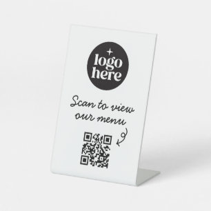 Signe De Table Code QR de menu de logo d'entreprise de base blanc