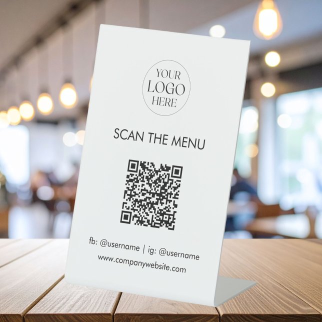 Signe De Table Code QR de menu de logo d'entreprise Moderne Minim (In situ)