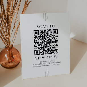 Signe De Table Code QR de menu de restaurant Art Déco minimal EVE