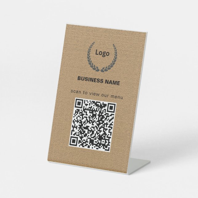 Signe De Table Code QR de menu de restaurant avec logo texturé po (Recto)