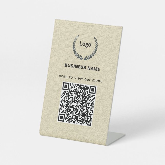 Signe De Table Code QR de menu de restaurant avec logo texturé po (Recto)