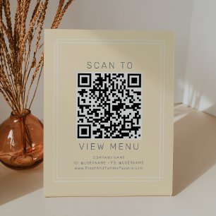 Signe De Table Code QR de menu de restaurant jaune beurre simple