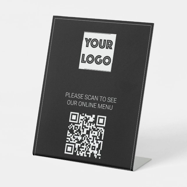 Signe De Table Code QR de menu personnalisé avec votre logo en no (Recto)
