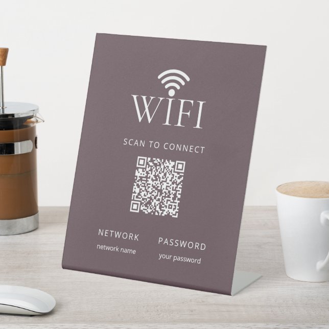 Signe De Table Code QR de mot de passe de réseau WiFi violet marr (In SItu)