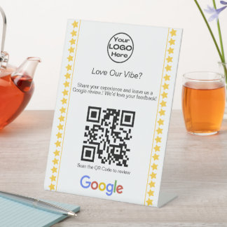 Signe De Table Code QR de notation cinq étoiles avec logo moderne