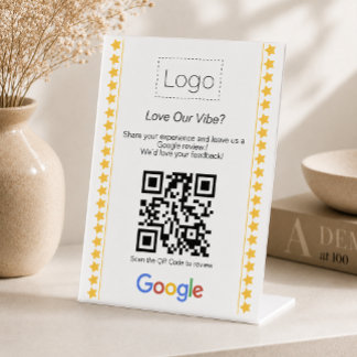 Signe De Table Code QR de notation cinq étoiles avec logo moderne