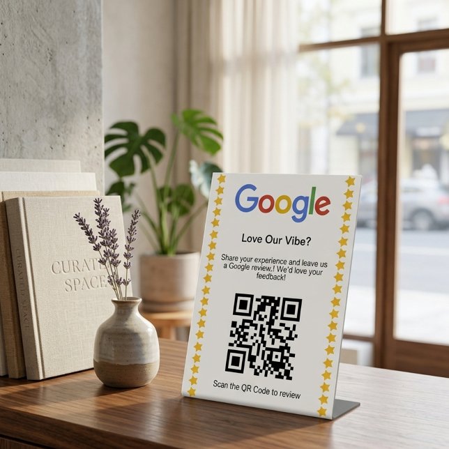 Signe De Table Code QR de notation moderne cinq étoiles sur Googl (Créateur téléchargé)