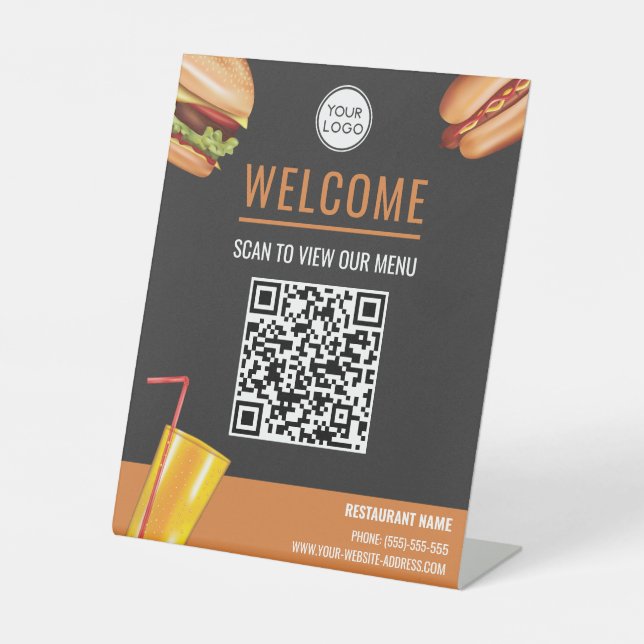 Signe De Table Code QR de numérisation de nourriture de hot dog h (Recto)