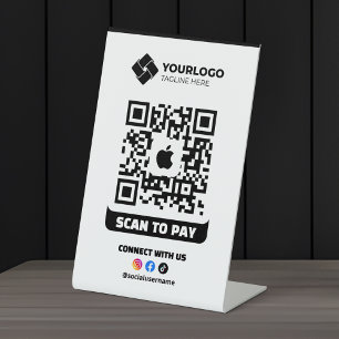 Signe De Table Code QR de paiement à scanner Logo Apple Pay