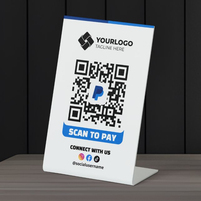 Signe De Table Code QR de paiement à scanner Logo Paypal (Créateur téléchargé)