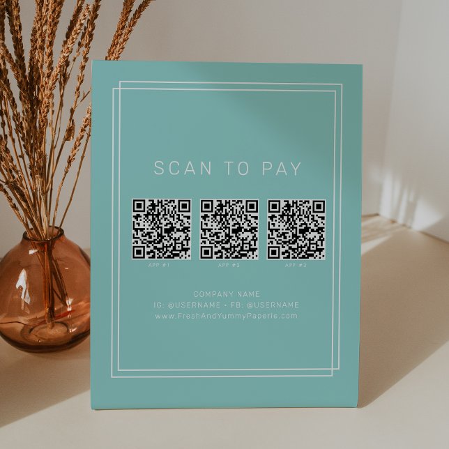 Signe De Table Code QR de paiement d'entreprise Avery Moderne Men (AVERY Modern Mint Business QR Code Scan To Pay Pedestal Sign)