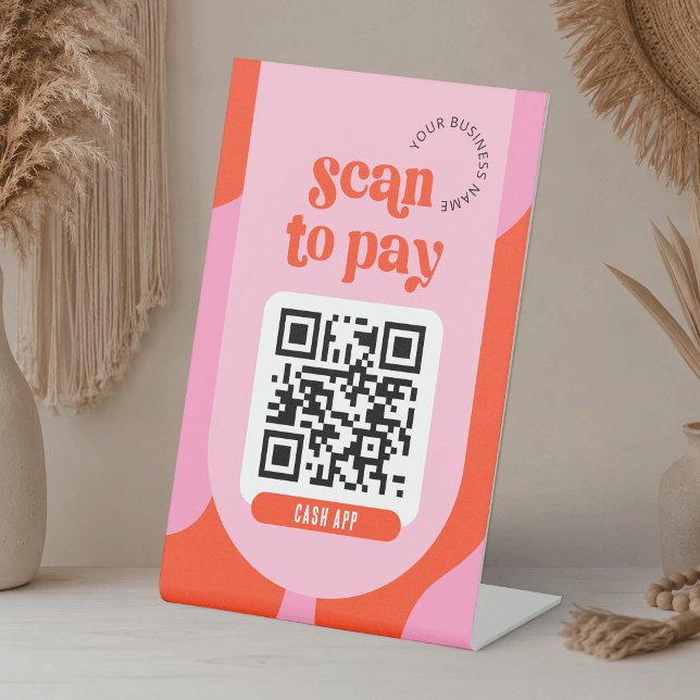 Signe De Table Code QR de paiement électronique Groovy rose et ro (Créateur téléchargé)