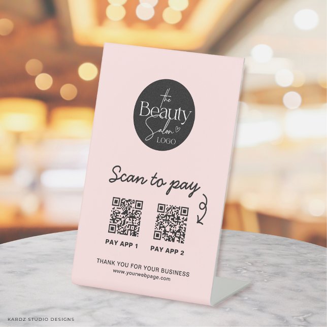 Signe De Table Code QR de paiement rose poudré, scannez pour paye (Créateur téléchargé)