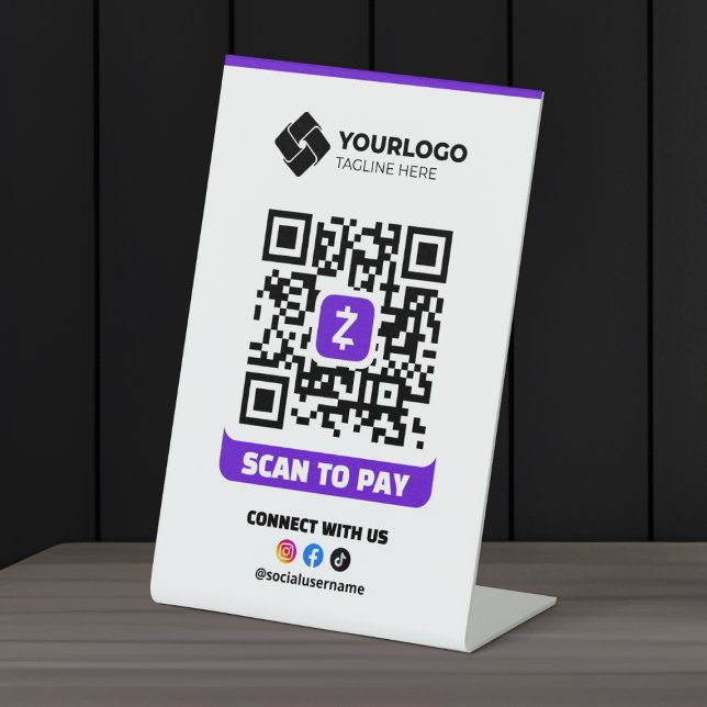 Signe De Table Code QR de paiement Scan to Pay Logo Zelle (Créateur téléchargé)