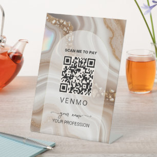Signe De Table Code QR de paiement Venmo or beige