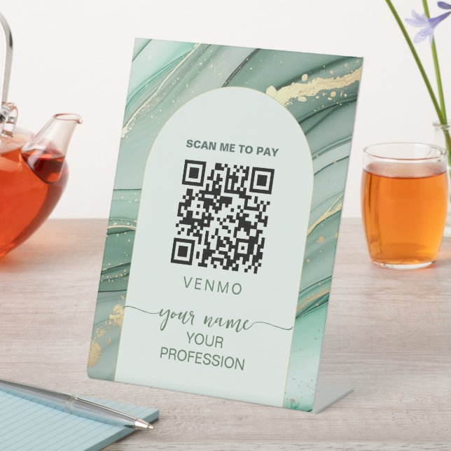 Signe De Table Code QR de paiement Venmo vert sauge or  (In SItu)